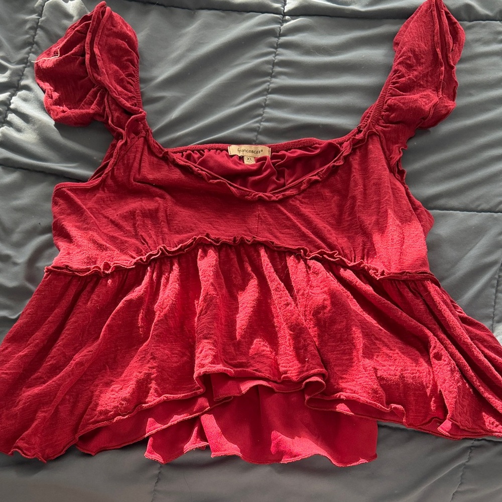 Francesca's Collections Red Ruffle Peplum Crop Top